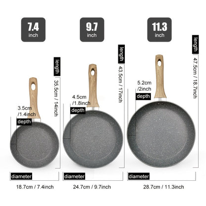 Non-Stick Frying Pan Set 3-Piece 7 9.5 11 Inch, Skillet Set with Insulated Handle for Home Cooking, Dining and Outdoor Meals