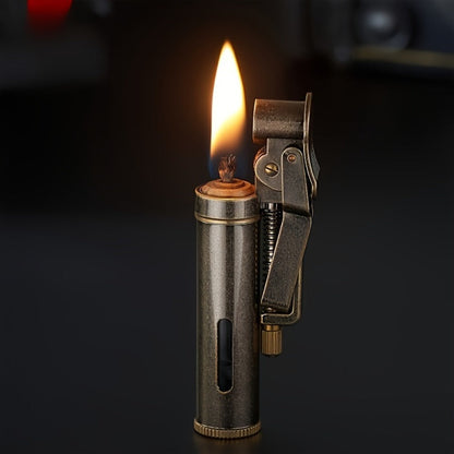 Retro Copper Kerosene Lighter, Pure Copper Vintage Flip Top One-Click Ignition Lighter, Nostalgic Personality Design