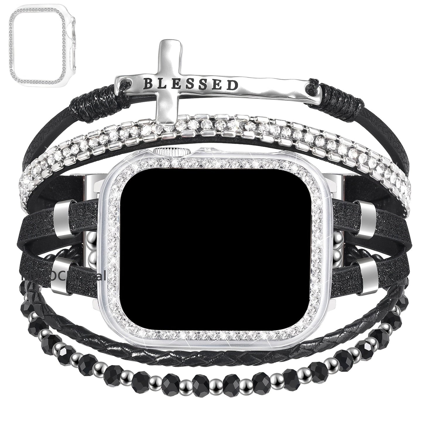 Watch Band Bracelet with Multilayer Beads, Integrated Bumper Frame and Five Colors for Apple Watch Sizes