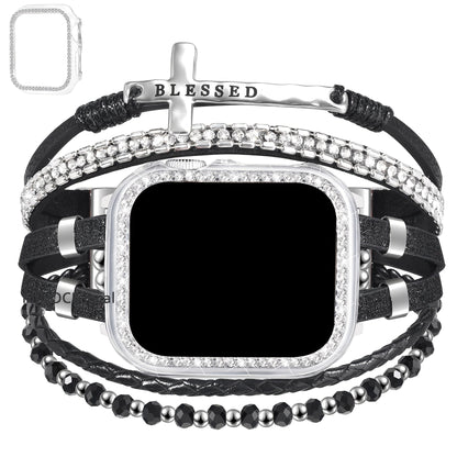 Watch Band Bracelet with Multilayer Beads, Integrated Bumper Frame and Five Colors for Apple Watch Sizes