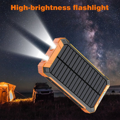Solar Power Bank 40000mAh with Built-in 4 Cables & 15W Wireless Charging – 6 Outputs 3 Inputs Dual LED Flashlight Portable Charger