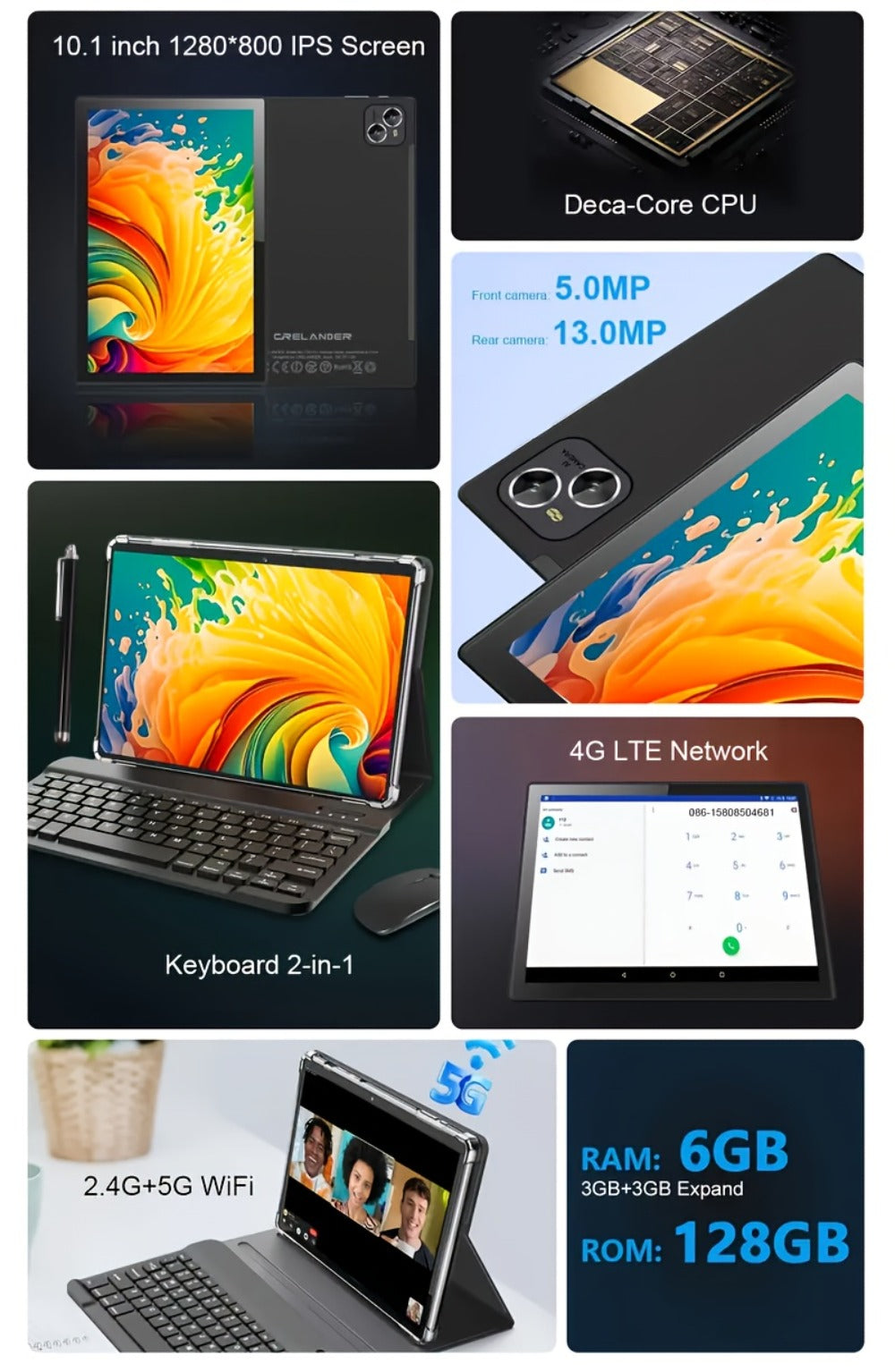 Android Tablet 10.1-Inch Pink 2-in-1 with 6GB RAM, 128GB Storage, 4G LTE and Keyboard Bundle