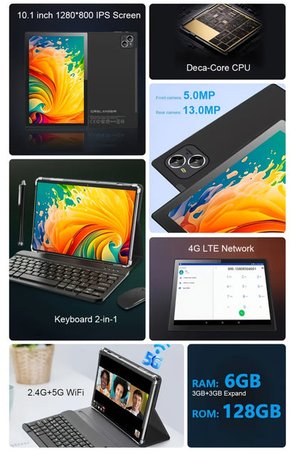 Android Tablet 10.1-Inch Pink 2-in-1 with 6GB RAM, 128GB Storage, 4G LTE and Keyboard Bundle
