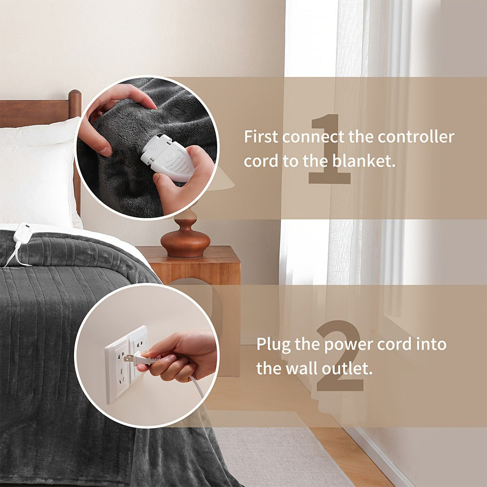 Electric Blanket with Temperature Control and Timer, Extra Large Flannel Heated Blanket, 8 Levels Auto-Off