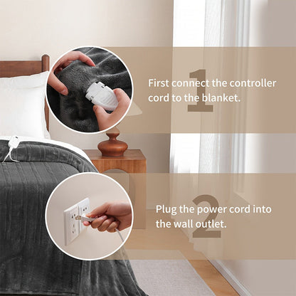 Electric Blanket with Temperature Control and Timer, Extra Large Flannel Heated Blanket, 8 Levels Auto-Off