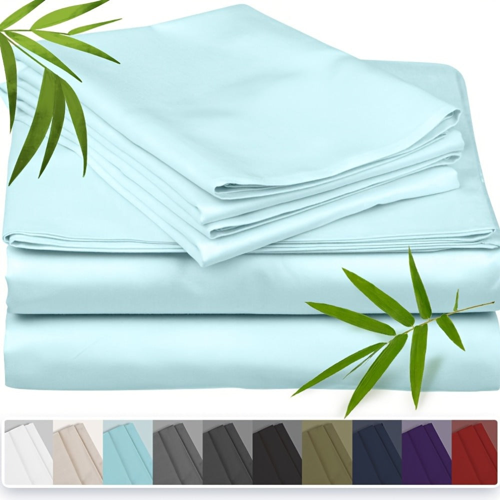 Bamboo Cooling Bed Sheet Set 3 Piece 100% Bamboo Fiber Fitted Sheet with Pillowcases – Deep Pocket Breathable Cool Sheets for Hot Sleepers
