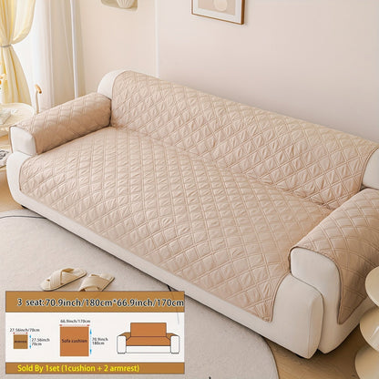 Sofa Cover Three-Piece Soundwave Embossed Set with Sofa Panel, Two Armrest Covers and Backing Mat