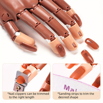 Nail Practice Hand Flexible Fake Hand Model Training Kit for Acrylic Nail Art, Nail Glove Set with Pink Hand
