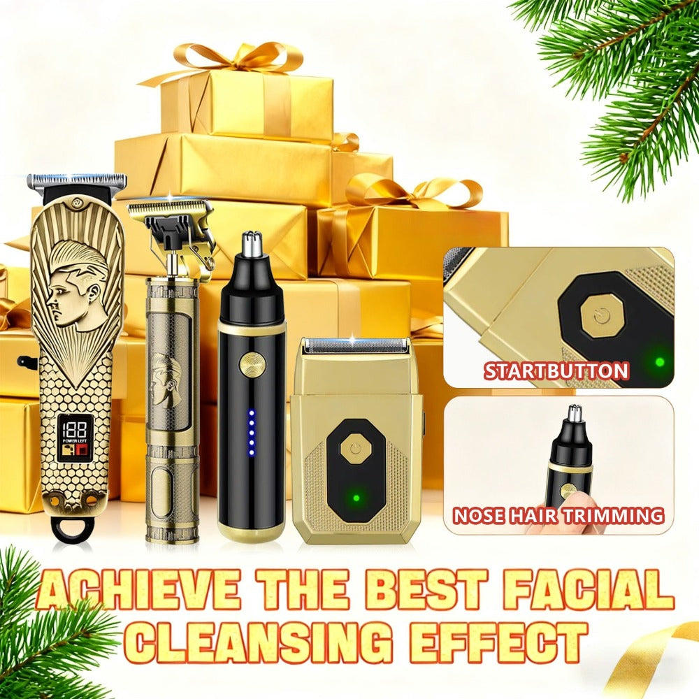 USB Precision Hair Clipper Set for Men, Wireless Electric Clippers & Nose Trimmer Shaver for Everyday Face, Beard and Body Grooming