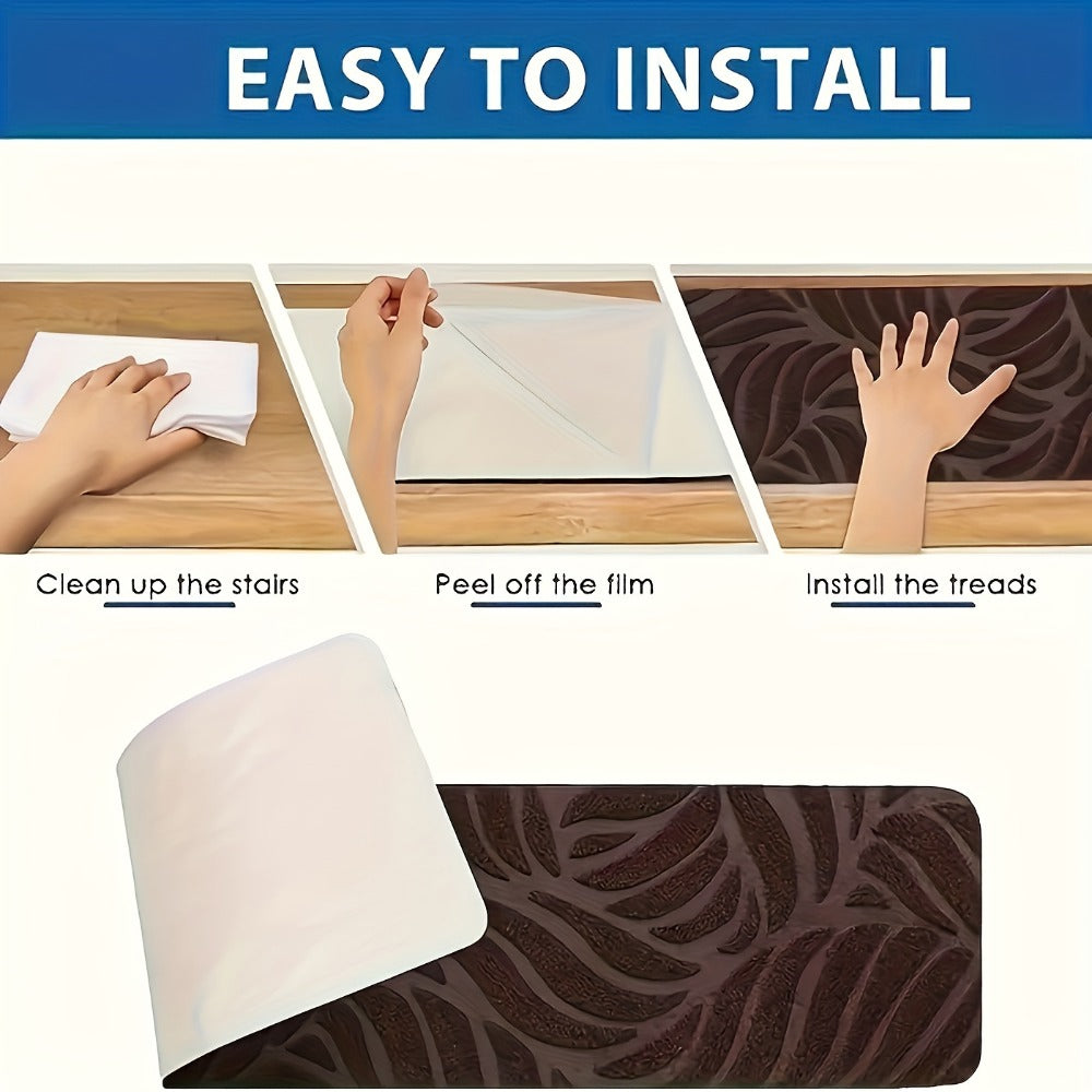 Stair Treads 15 Pack, Self-Adhesive Indoor Stair Mats for Wooden Steps, Polyester Carpet Runners