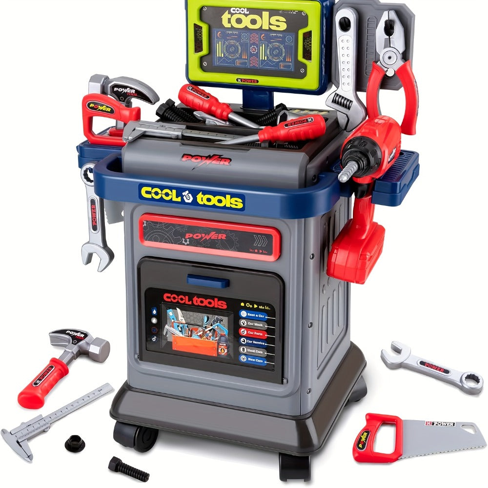 Kids Tool Kit 41pcs with Folding Workbench & Electric Drill Toy, STEM Engineering Playset with Storage