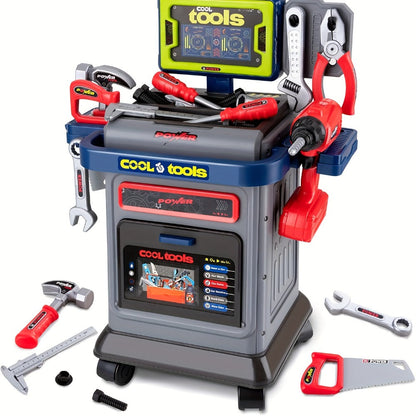 Kids Tool Kit 41pcs with Folding Workbench & Electric Drill Toy, STEM Engineering Playset with Storage
