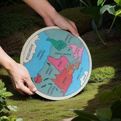 Wooden World Map Puzzle for Kids, Seven Continents Geography Learning Toy, Colorful STEM Educational Puzzle