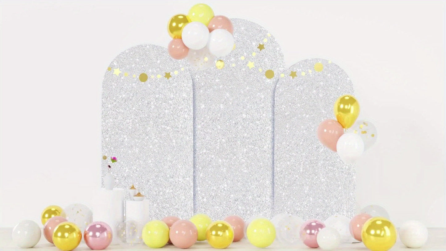 Sequins Wedding Arch Cover Set of 3 Sizes 4ft 5ft 6ft Metallic Spandex Arch Backdrop Cover Payette Glitter Arch Stand Cover for Wedding