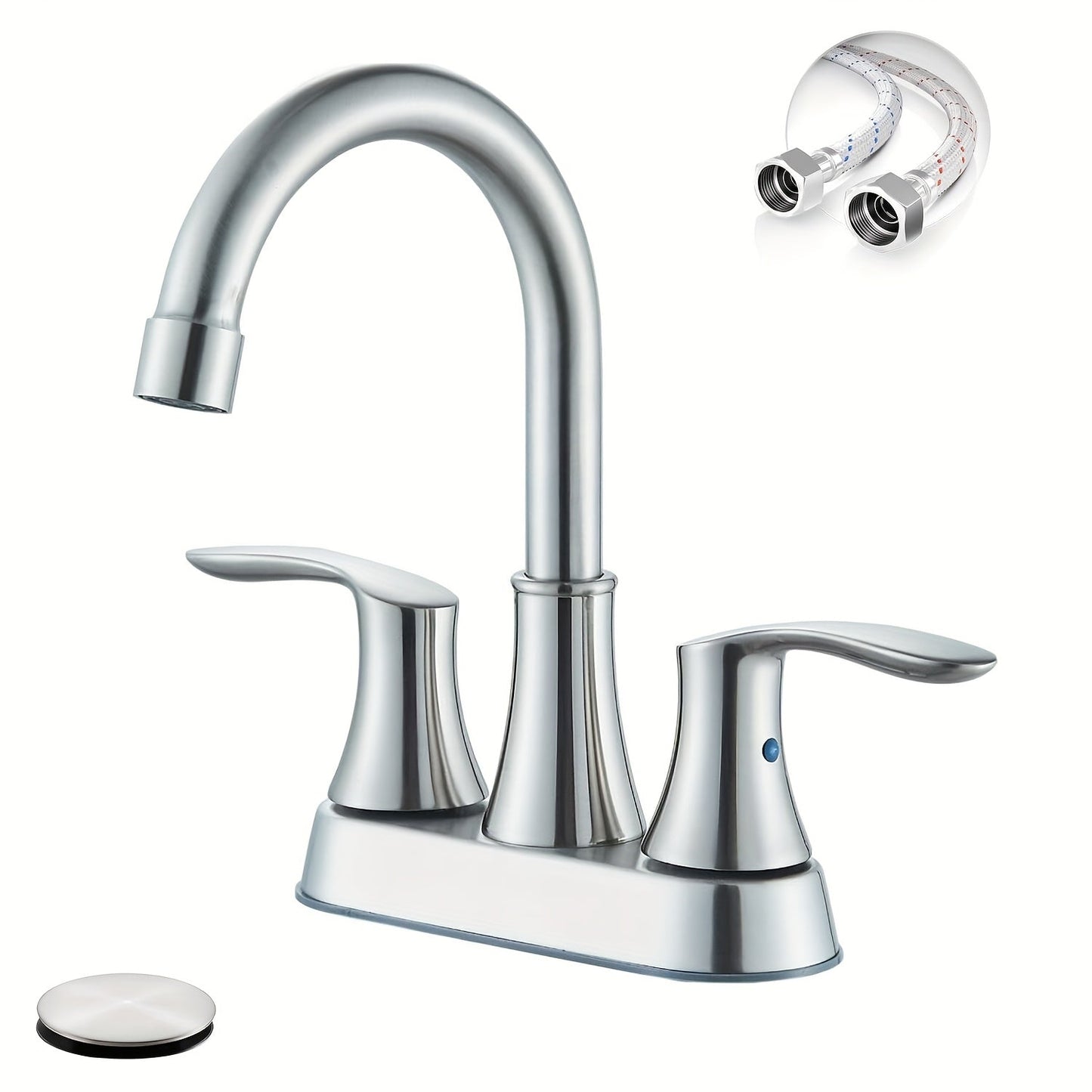 Centerset Bathroom Faucet 2 Handle 4 Inch – Dual Handle Vanity Sink Faucet with Pop-Up Drain & Supply Lines