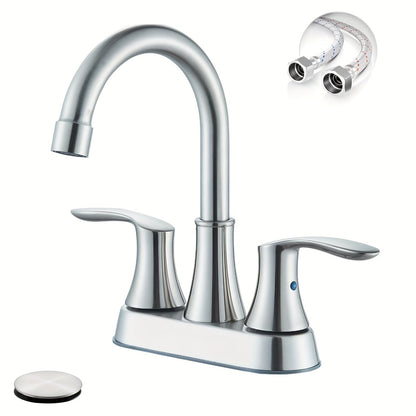Centerset Bathroom Faucet 2 Handle 4 Inch – Dual Handle Vanity Sink Faucet with Pop-Up Drain & Supply Lines