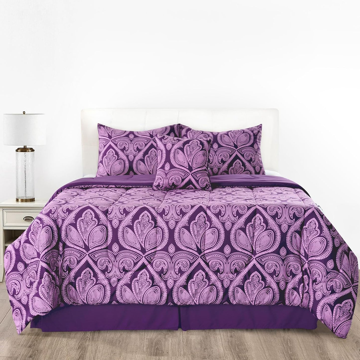 5-Piece Comforter Set, Down Alternative Reversible Quilted Bedding with Bed Skirt & Pillow Shams