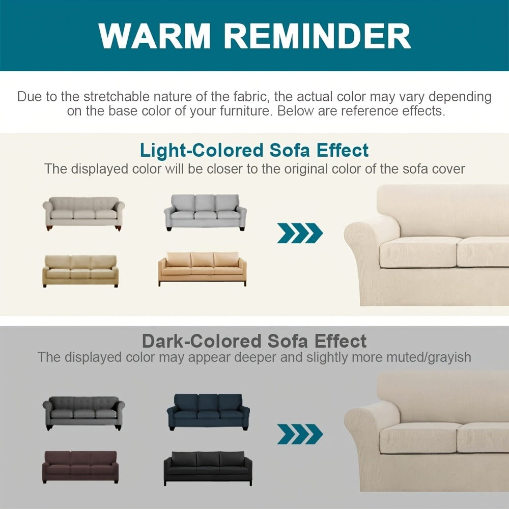 Sofa Cover Grid Jacquard Elastic Full-Cover Slipcover with Elastic Fit for 1 to 3 Seats and XL Sofas