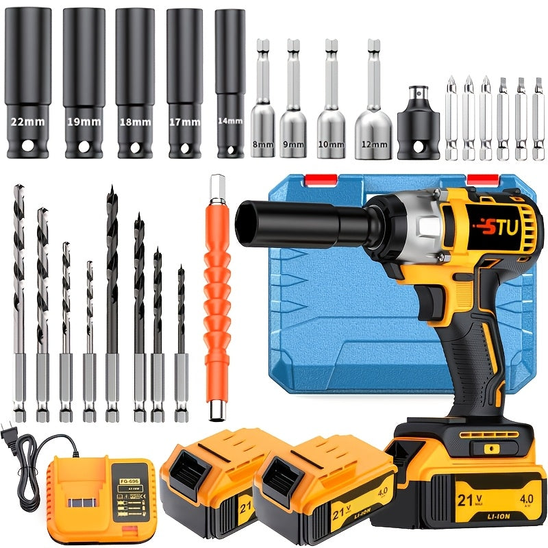 Impact Drill Set 21V Cordless with Drill Bit Accessories, Toolbox & Charger, Wireless Impact Wrench Drill