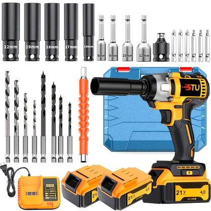 Impact Drill Set 21V Cordless with Drill Bit Accessories, Toolbox & Charger, Wireless Impact Wrench Drill