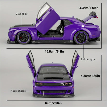 Dodge Hellcat Diecast Car Model 1:32 Scale Alloy Replica with Display Base, Openable Doors, Collectible Mini Vehicle
