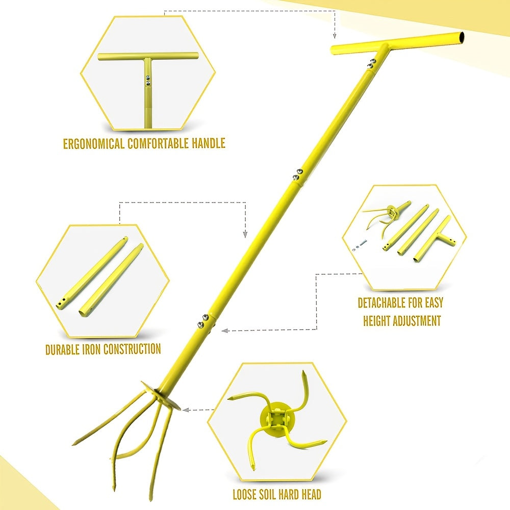 Garden Cultivator Manual Soil Loosener & Scarifier, Heavy-Duty Detachable Ergonomic Handle, Multi-Function Tool for Lawn Aeration