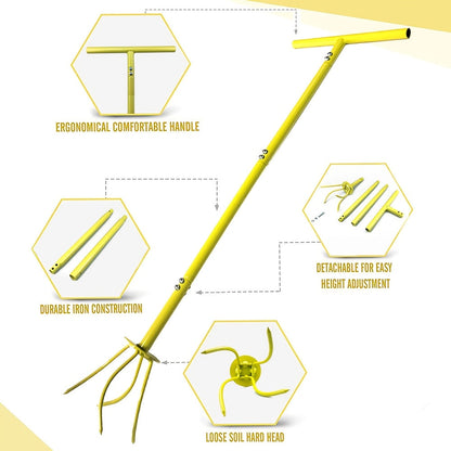 Garden Cultivator Manual Soil Loosener & Scarifier, Heavy-Duty Detachable Ergonomic Handle, Multi-Function Tool for Lawn Aeration
