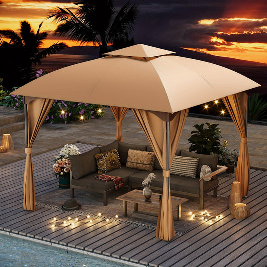 Gazebo Canopy Tent 10x10ft Arch Double Roof Mosquito Net Curtains for Garden, Yard and Pest Management