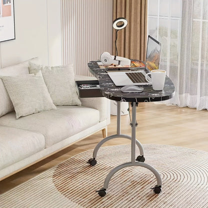 Foldable Nail Table with LED Lamp Drawer Lockable Wheels Wrist Cushion & Carrying Bag, Portable Manicure