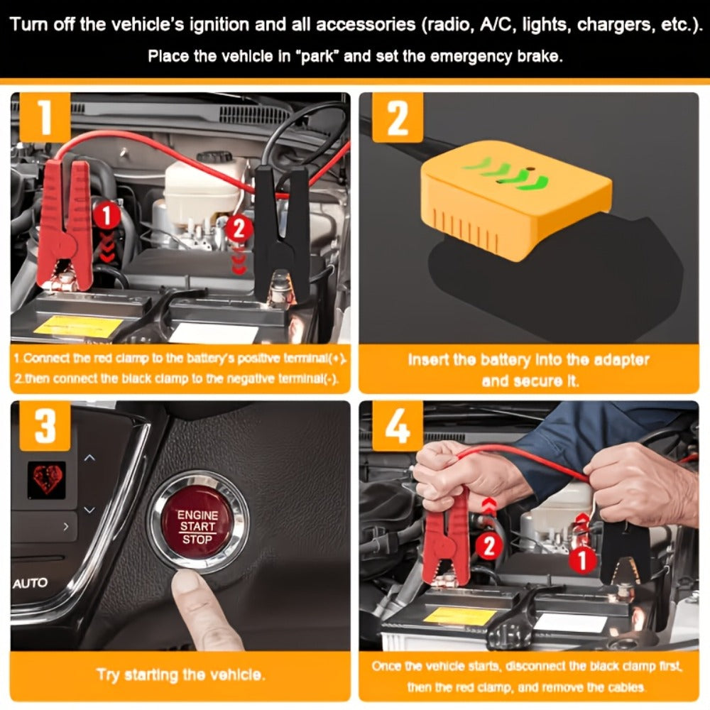 Jump Starter Cable with Adapter for DeWalt 18V 20V DCB Battery 0.98Ft & 6.56Ft Portable Car Emergency Start Kit ABS Housing