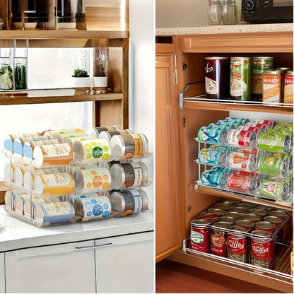 3-Tier Can Organizer Rack, 3-Set Clear Plastic Rolling Pantry and Refrigerator Storage for Up to 36 Cans