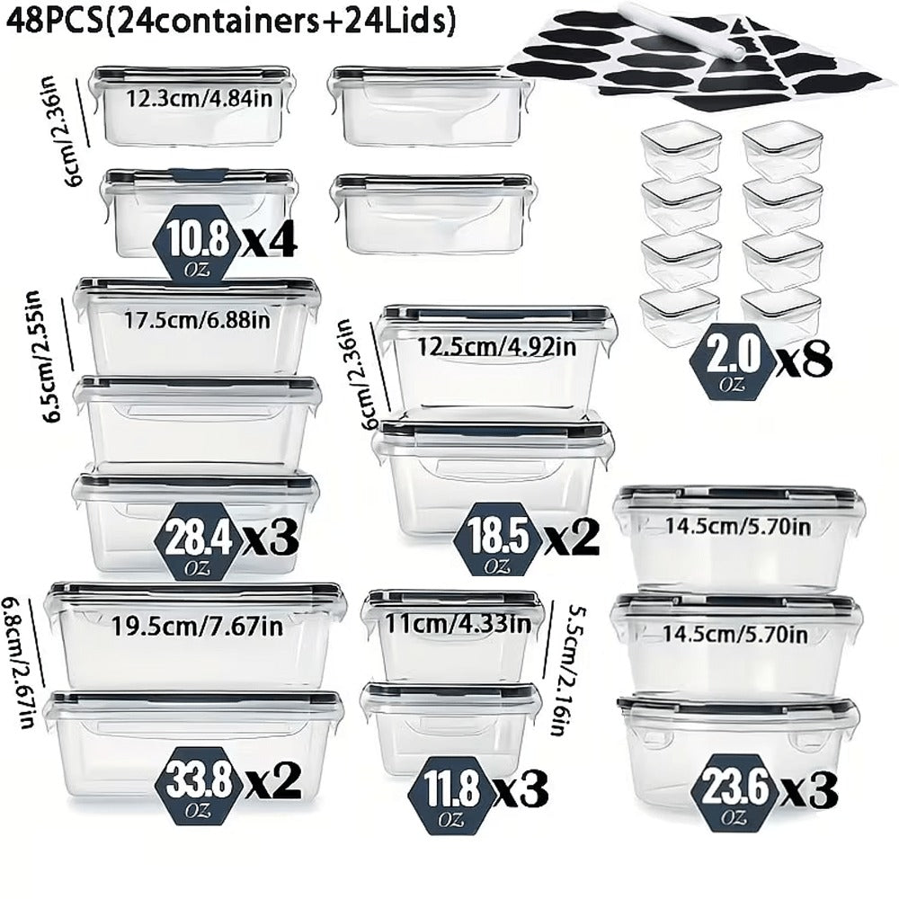 Meal Prep Box Food Storage Organizer with Stackable Lidded Plastic Sets in Three Piece Counts