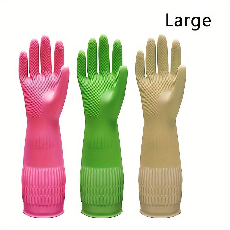 Premium Cleaning Gloves 3 Pair Slip-Resistant Kitchen Dishwashing Laundry Gloves Reusable for Home Cooking, Dining and Outdoor Meals