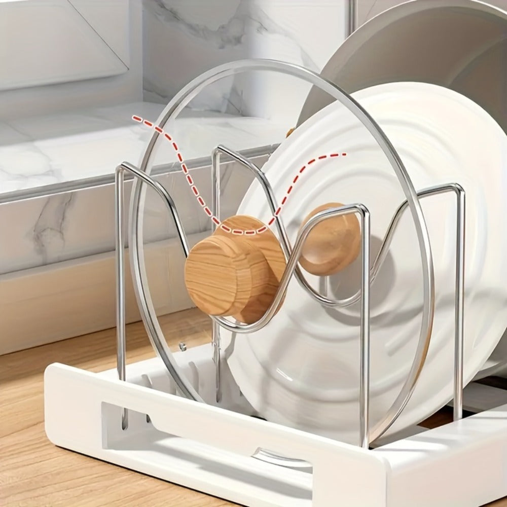 Expandable Pot Lid Kitchen Organizer with Removable Dividers, White Base and 12.2-22.6-Inch Width
