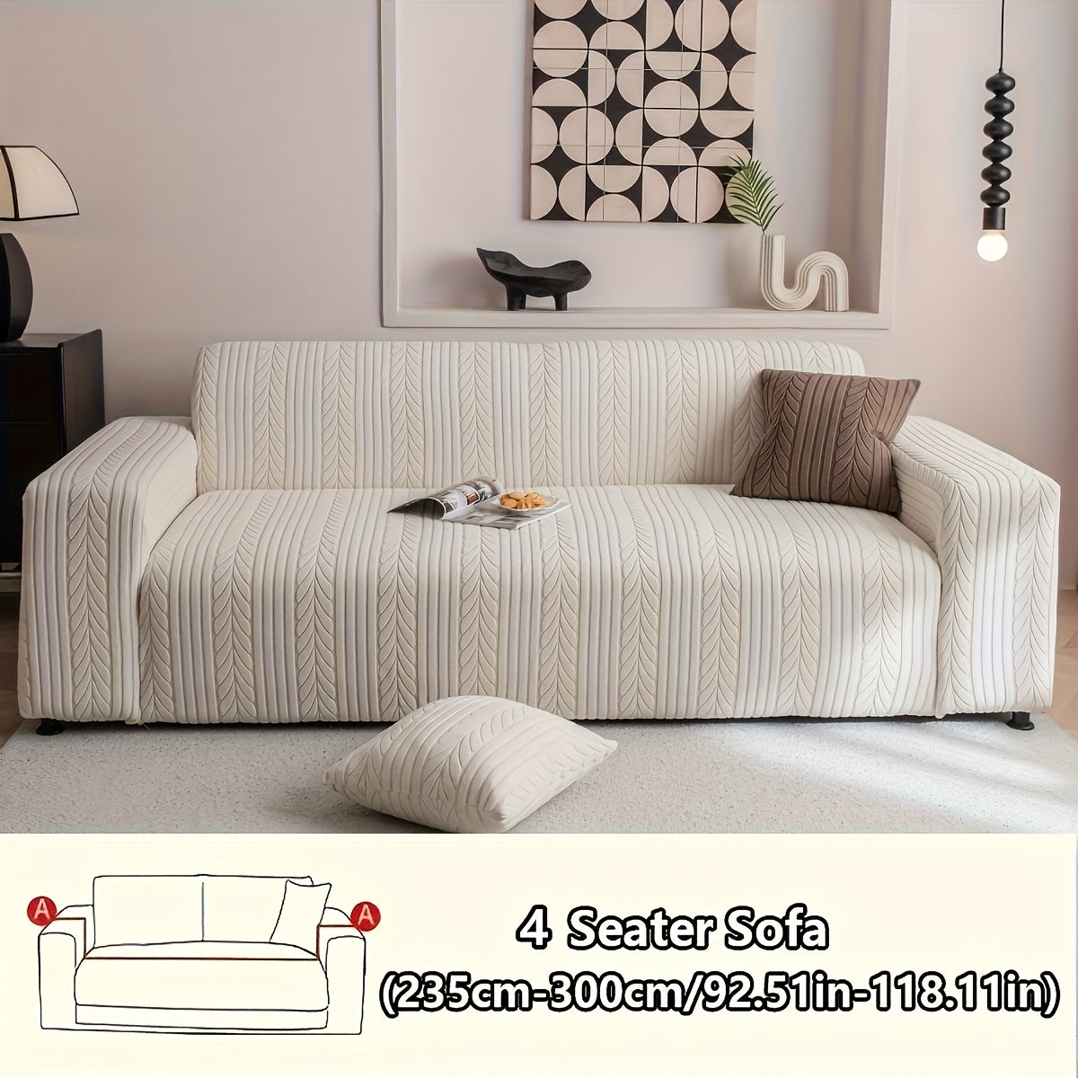 Sofa Cover Zigzag-Texture Fitted Slipcover for 1, 2, 3 or 4-Seater Sofas in Four Neutral Colors