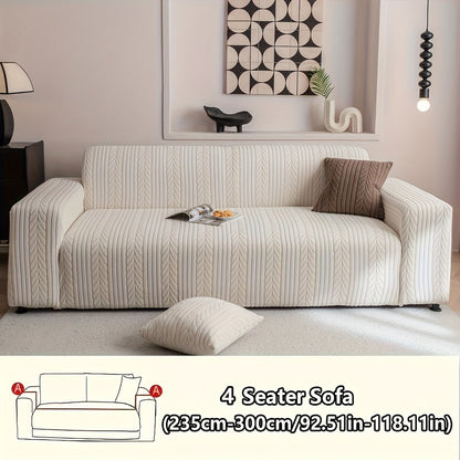 Sofa Cover Zigzag-Texture Fitted Slipcover for 1, 2, 3 or 4-Seater Sofas in Four Neutral Colors