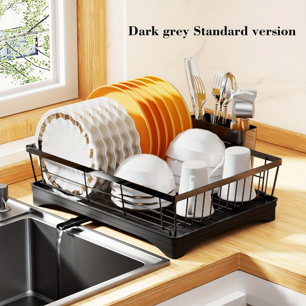 Dish Drying Rack 2 Tier with Drainboard for Kitchen Counter Metal Dish Drainer with Utensil for Home Cooking, Dining and Outdoor Meals