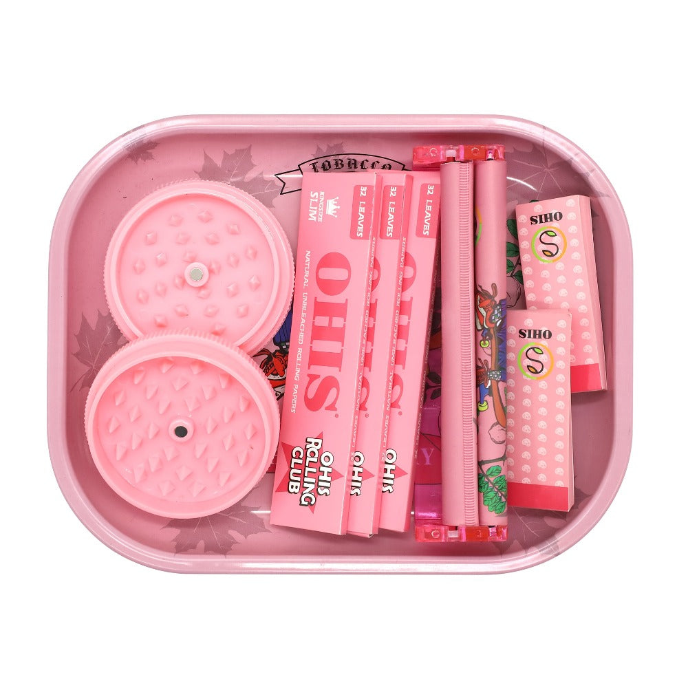 Rolling Tray Set with Grinder Rolling Papers Filter Tips Cigarette Maker – Complete Smoking Accessories Kit Gift Set for Valentine's Day