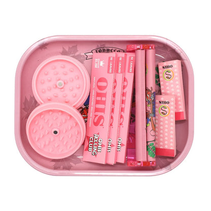 Rolling Tray Set with Grinder Rolling Papers Filter Tips Cigarette Maker – Complete Smoking Accessories Kit Gift Set for Valentine's Day