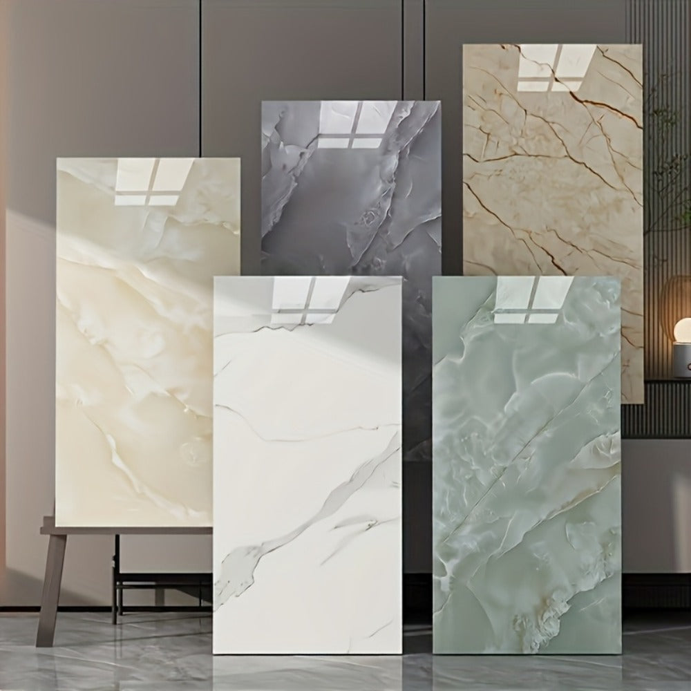 Marble Peel and Stick Wall Panels Self-Adhesive 3D Decorative Tiles – Glossy Marble Sheets, for Entryways, Bedrooms and Living Spaces