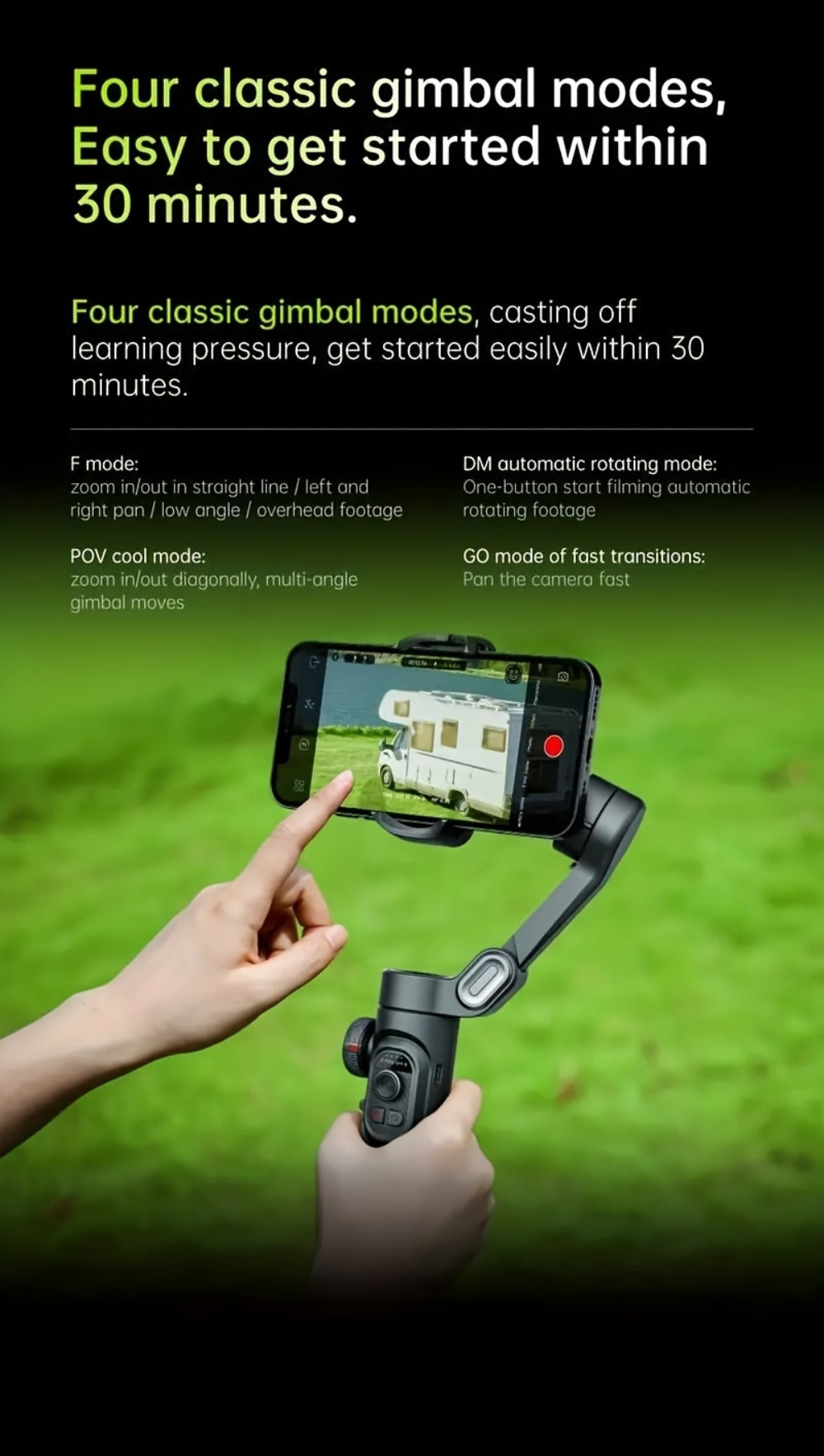 AOCHUAN Foldable 3-Axis Gimbal Stabilizer with Extendable Pole & Panoramic Gesture Control, AI Face Tracking Phone Gimbal