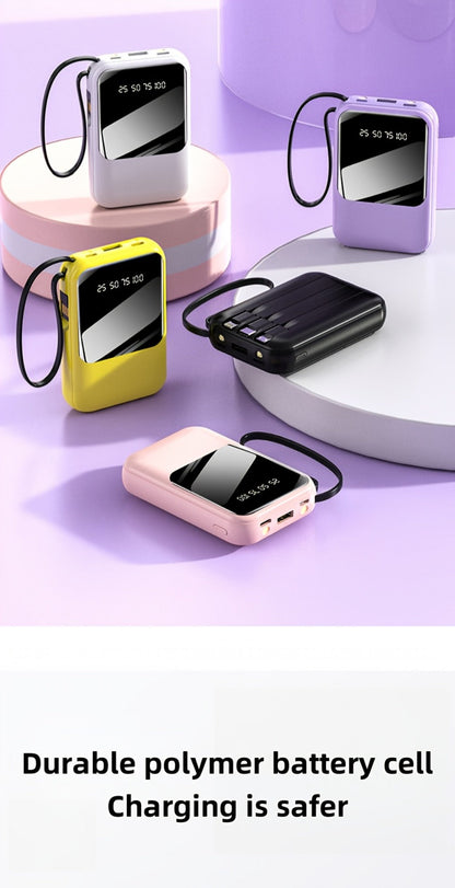 Power Bank 10000mAh Mini with Built-In Cable Set, 5W/15W/22.5W Options, Display and LED Light