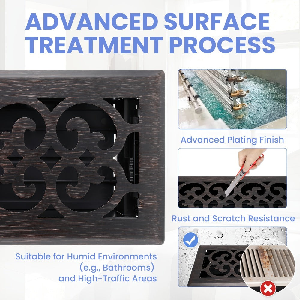 Floor Vent Register Cover 4x10 Inch Walkable Steel Decorative Air Vent Grille Adjustable for Entryways, Bedrooms and Living Spaces