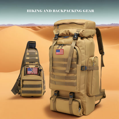 Tactical Backpack 2-Pack 21 Gallon 3-Day Assault Pack with Chest Pack Polyester Stripe for Hiking Camping Hunting Travel Work Sports Men