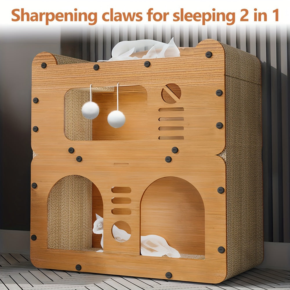 Cat Tree Condo House with Scratching Board – Multi-Level Cat House for Indoor Cats with Dual Scratching Posts