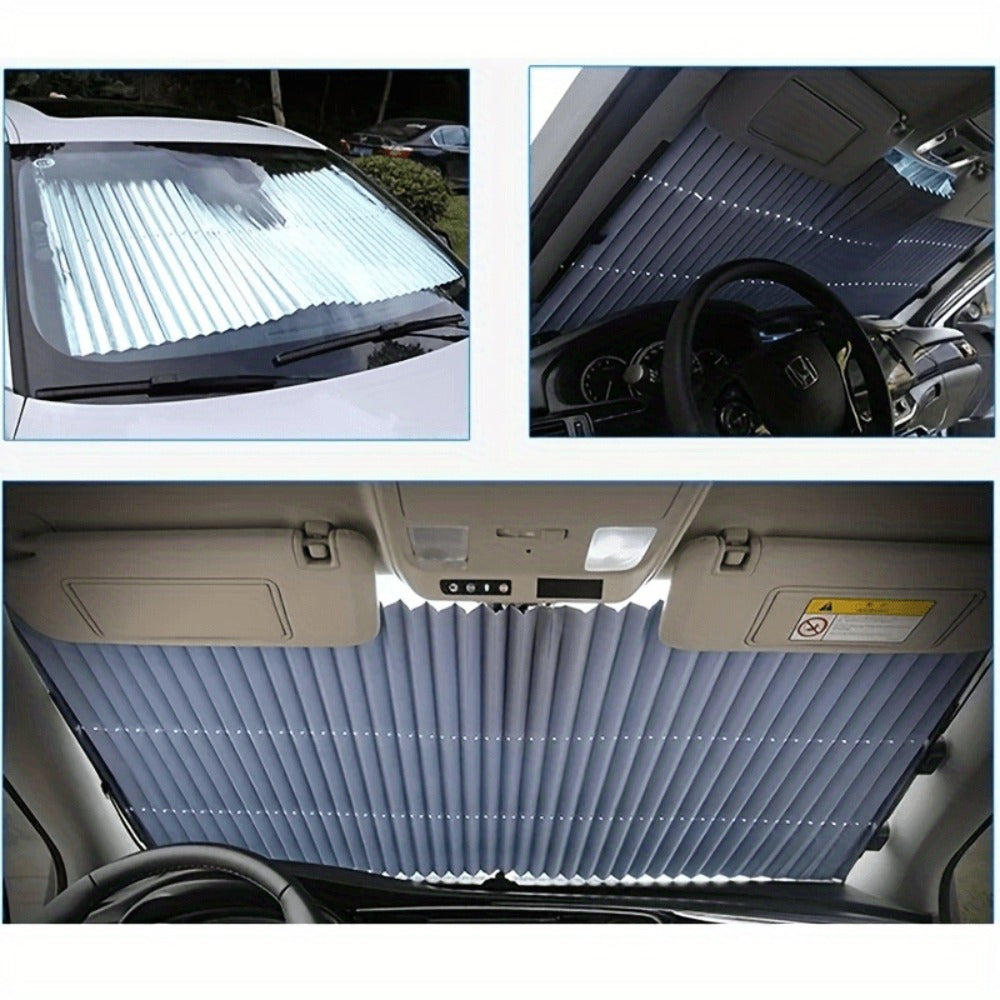 Front Window Sunshade Auto Retractable 46cm | Thermal Insulation Sun Blocking, Easy Fold & Store, Summer Essential Car Accessory for Sedan
