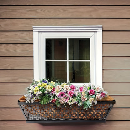 Window Box Planter 24 Inch with Coco Liner Adjustable Railing Brackets Cast Iron Flower Box for Porch Fence Balcony Patio Outdoor Garden