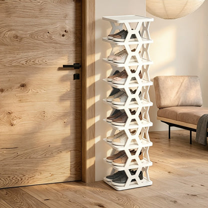 Narrow X-Frame Shoe Rack in Black or White with Six- or Nine-Layer Checkout Configurations