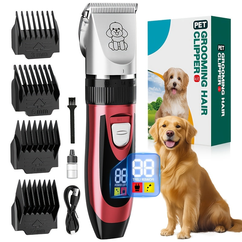Pet Hair Clipper Cordless Adjustable Comb – Silent Low Noise Rechargeable Electric Dog Cat Grooming Scissors Set, Multiple Style Options
