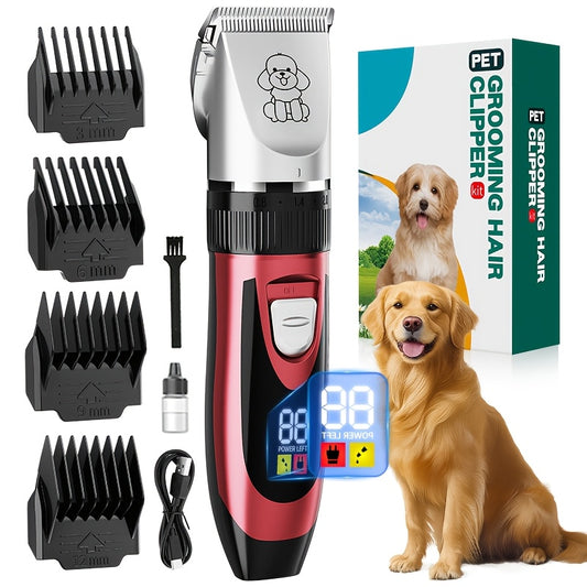 Pet Hair Clipper Cordless Adjustable Comb – Silent Low Noise Rechargeable Electric Dog Cat Grooming Scissors Set, Multiple Style Options